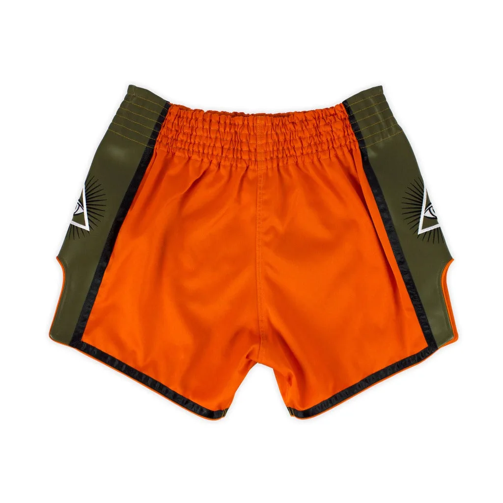 Fairtex Kickboxing Shorts Orange BS1705, страничен изглед с черни кантове