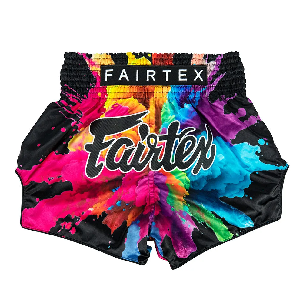 Fairtex Muay Thai Shorts Black Funky Soul BS1940 в черен цвят, показани отпред, с видим дизайн и лого на Fairtex.