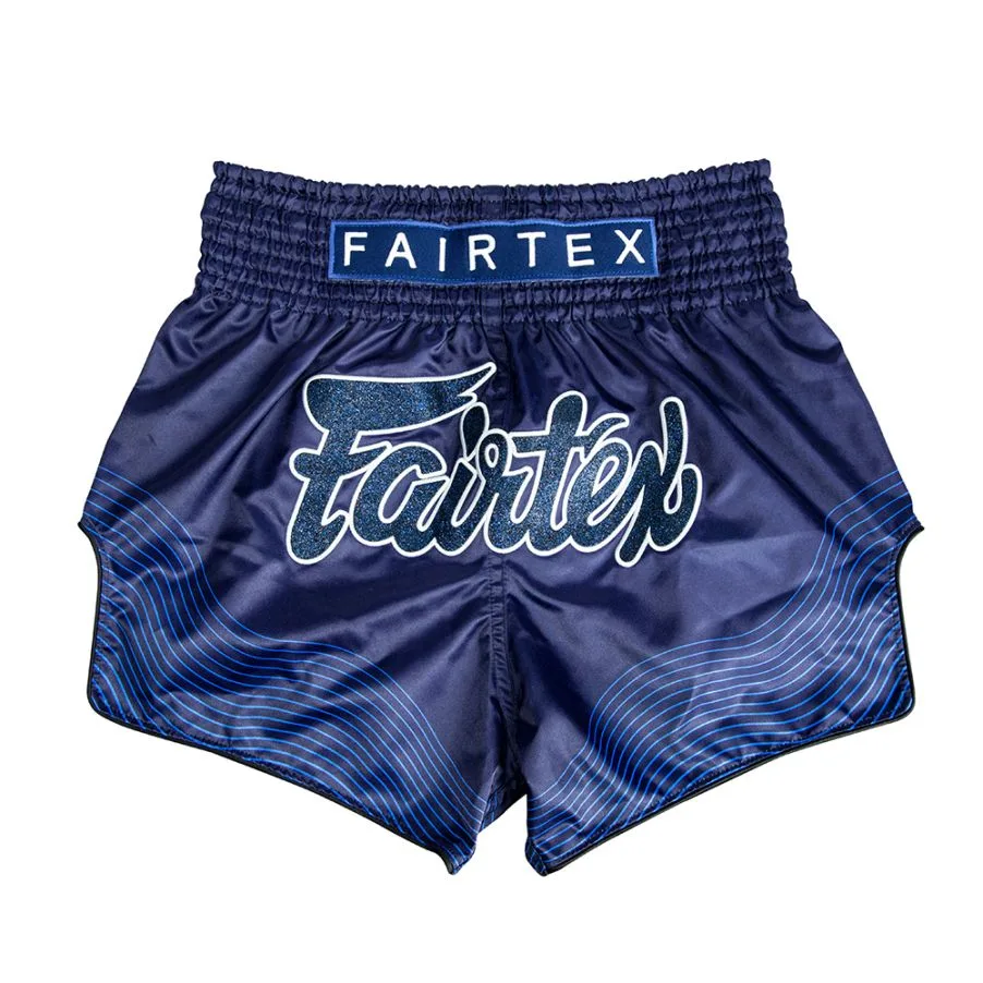 Fairtex Muay Thai Шорти Blue Ocean BS1930 в син цвят, изглед отпред, с логото на Fairtex