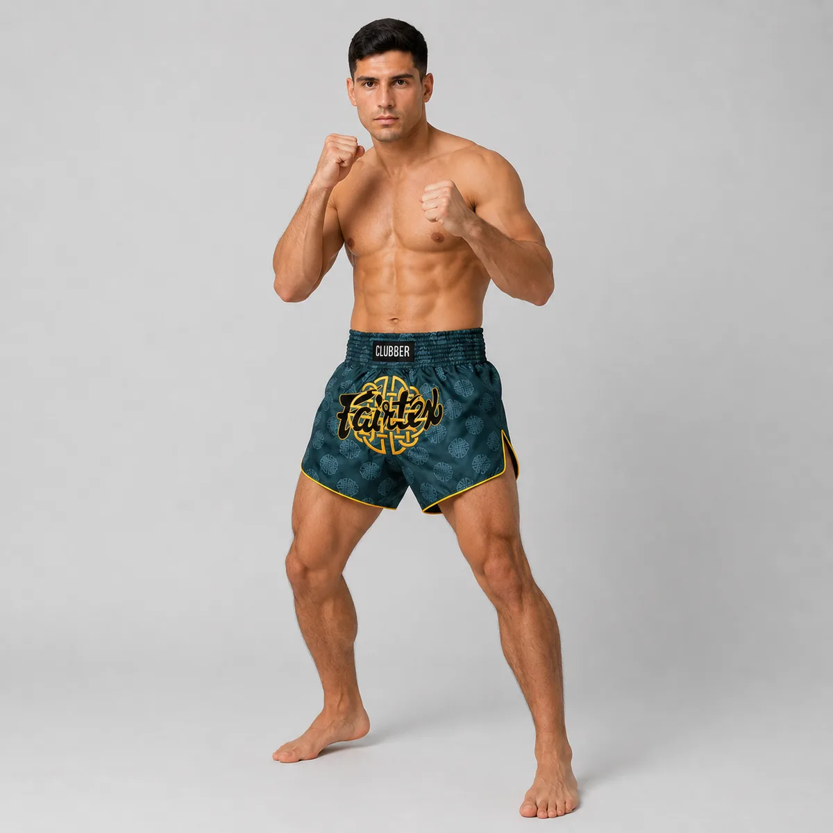 Fairtex Muay Thai Шорти Clubber BS1915 Pacific Green, заден изглед с логото на Fairtex