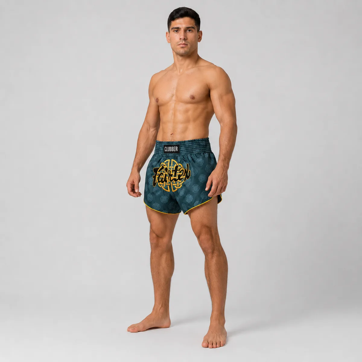Fairtex Muay Thai Шорти Clubber BS1915 Pacific Green, сгънати, показващи материала и цвета