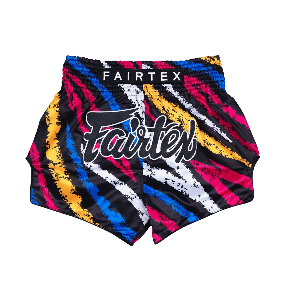 Fairtex Muay Thai Шорти Colorful Vertical BS1956 с вертикални цветни ивици и лого на Fairtex
