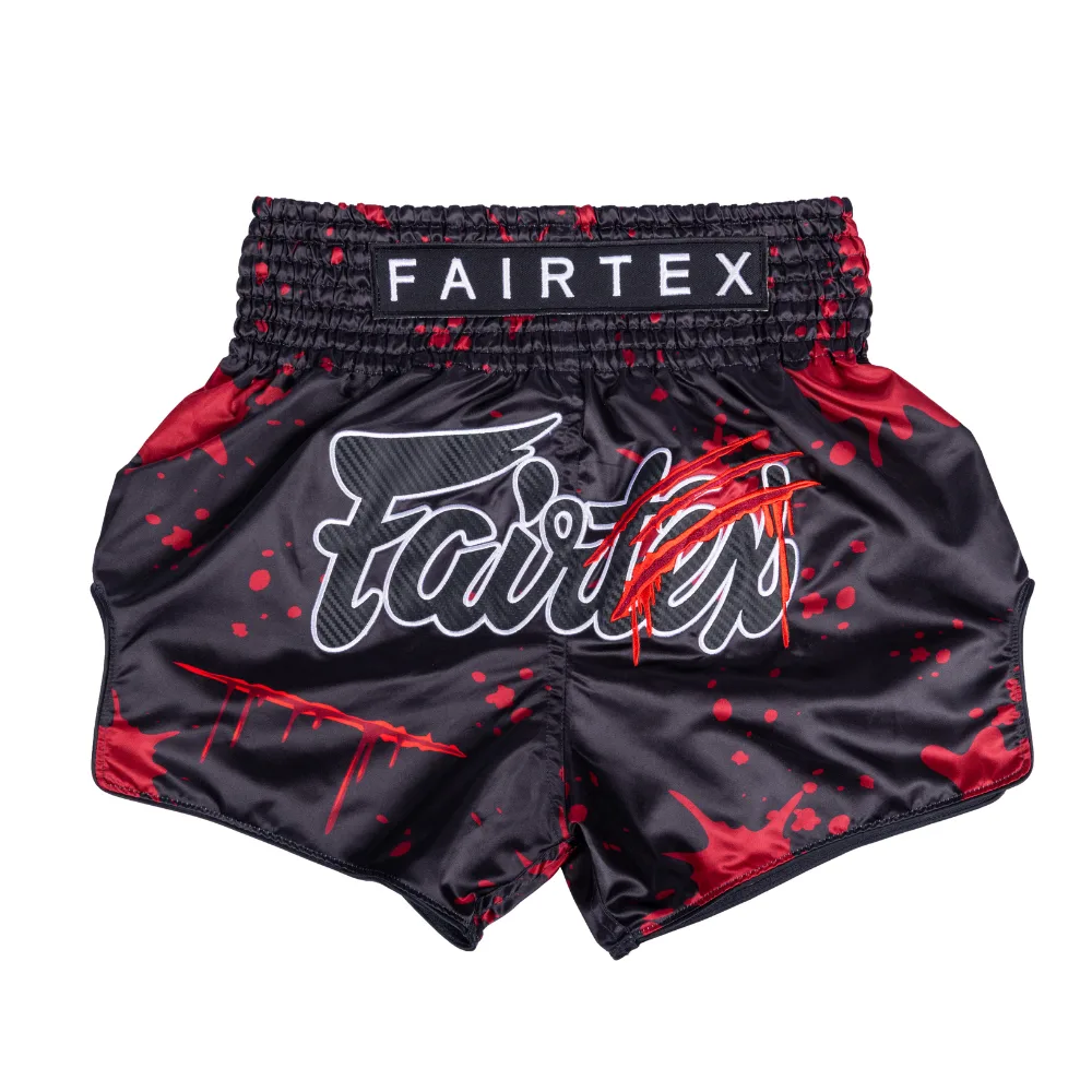 Муай Тай шорти Fairtex Demon's Bite, преден план на черна основа