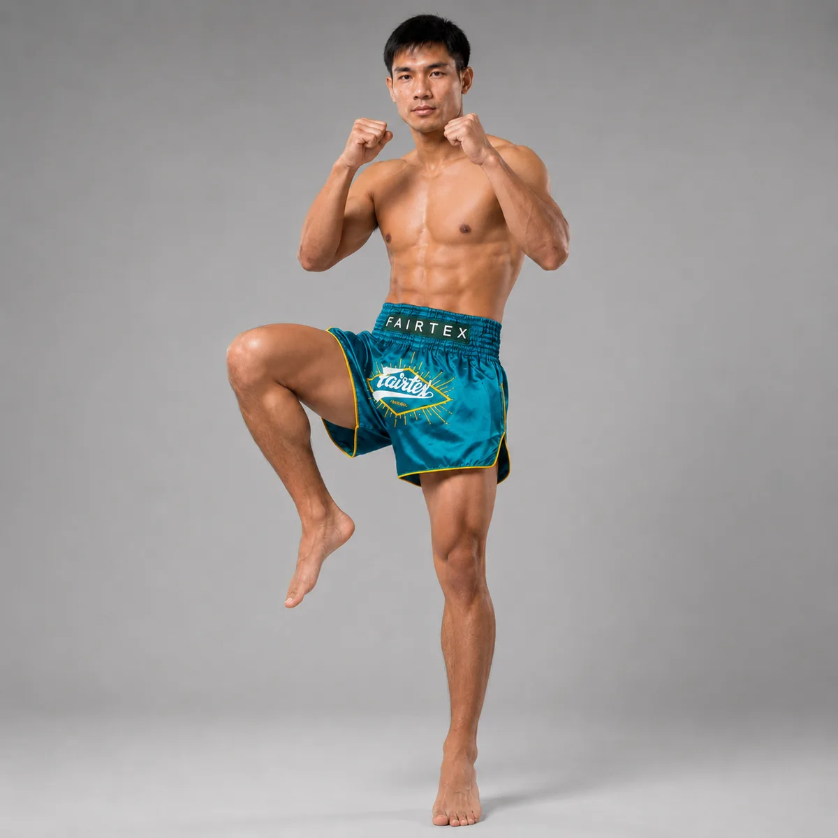 Задна част на зелените шорти Fairtex Focus BS1907, показваща еластичния колан