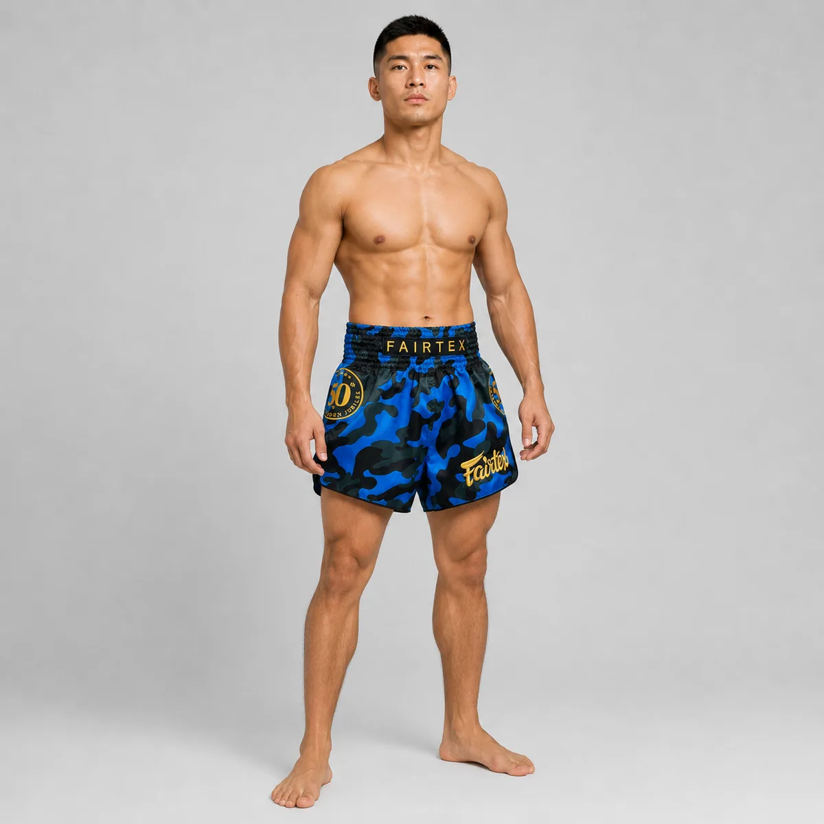 Fairtex Golden Jubilee Solid BS1917 сини шорти, изглед отзад