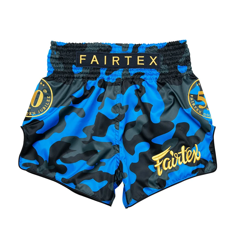 Fairtex Muay Thai Шорти Golden Jubilee Solid BS1917 в синьо, изглед отпред