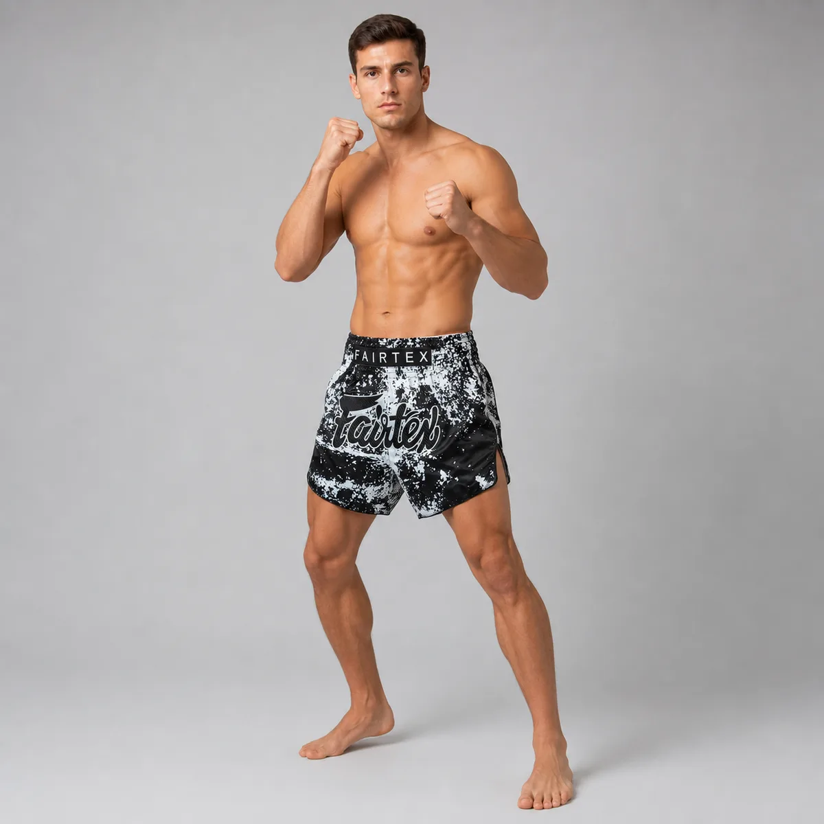 Детайлна снимка на материята и дизайна на Fairtex Grunge Black BS1949, показваща текстурата на микро сатена.