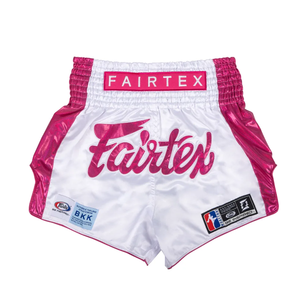 Муай тай шорти Fairtex Pink Strike в бяло и розово