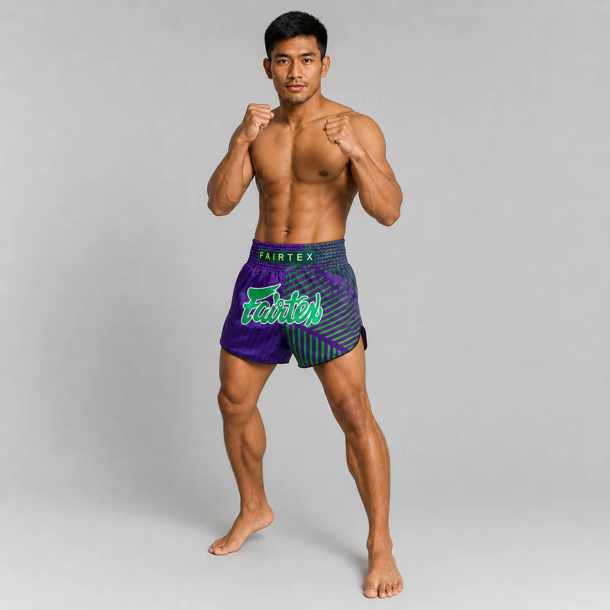 Fairtex Muay Thai Шорти Racer Purple BS1922 – детайл на логото и материята