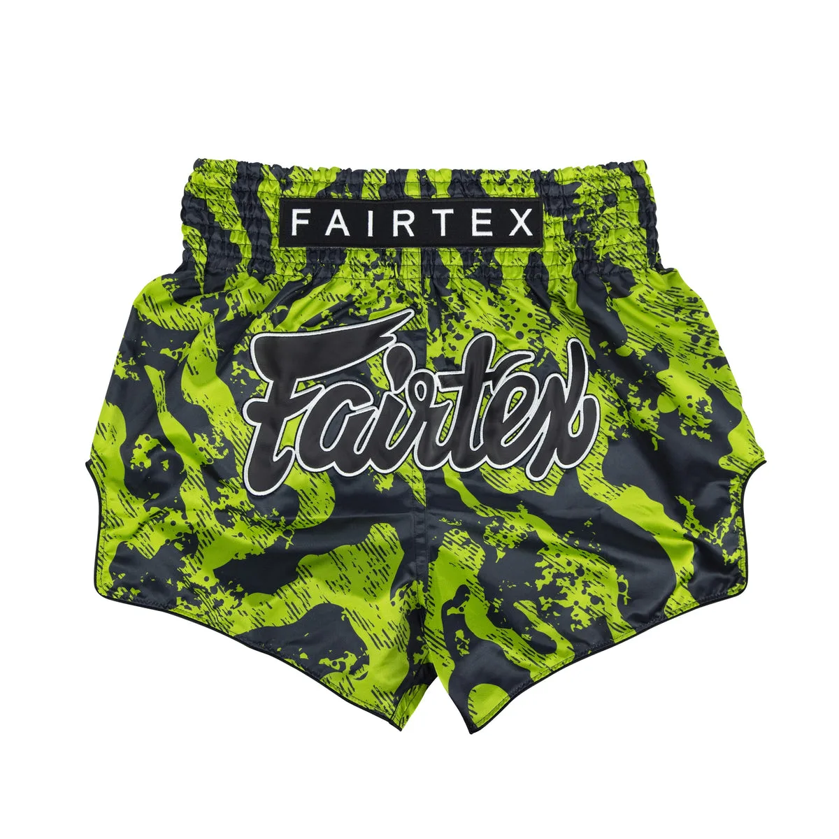 Fairtex Muay Thai Шорти Raptor BS1955 – черен фон със зелени, вдъхновени от джунглата мотиви