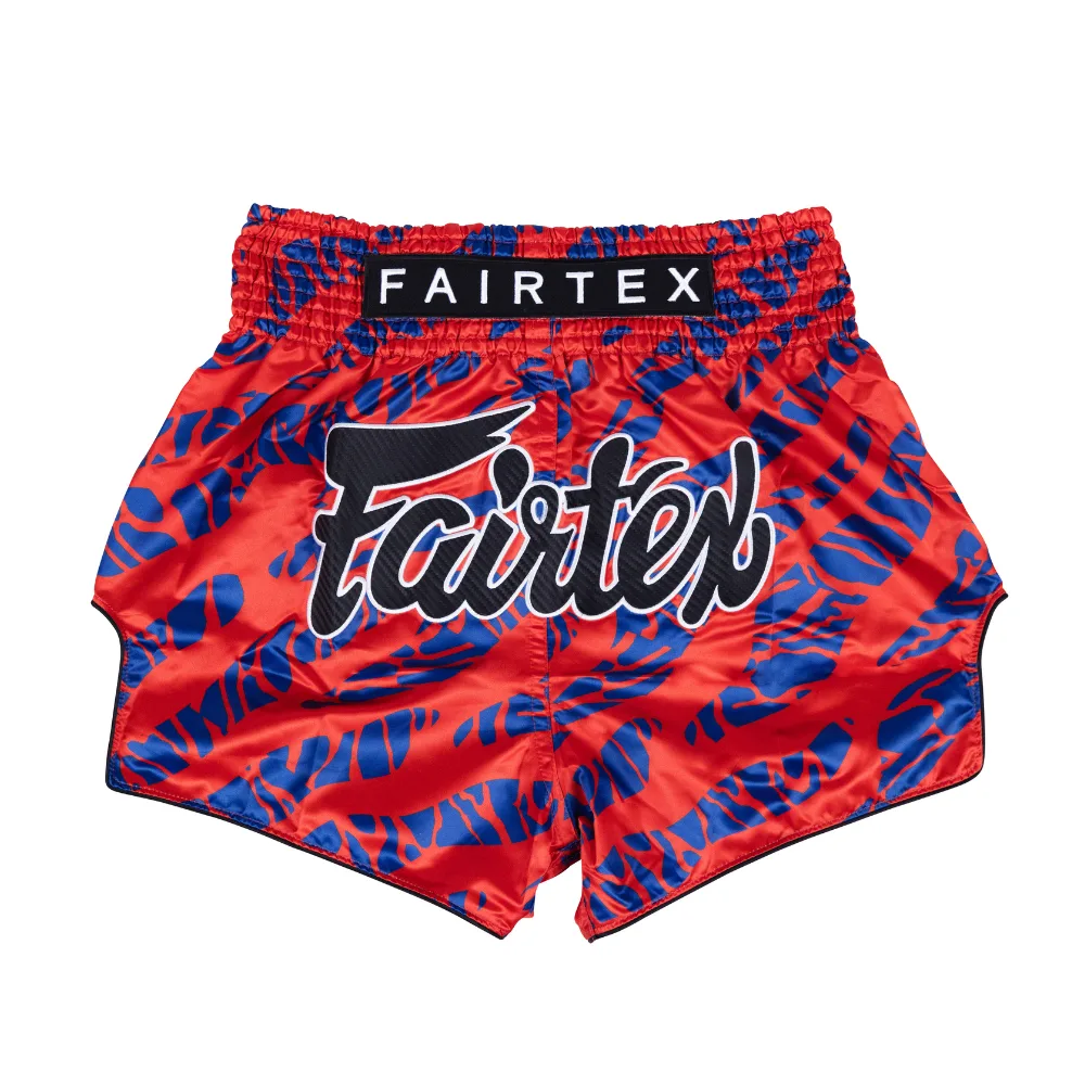 Fairtex Muay Thai Шорти Red/Blue BS1958 с червено-сини панели и лого на Fairtex