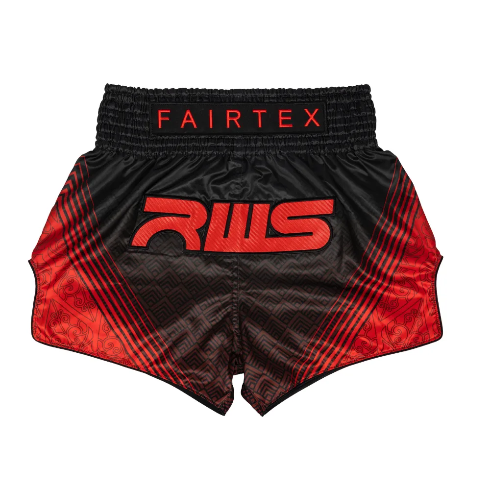 Fairtex Muay Thai Shorts - RWS Black - стилни черни шорти за муай тай с модерен дизайн и лого на Fairtex