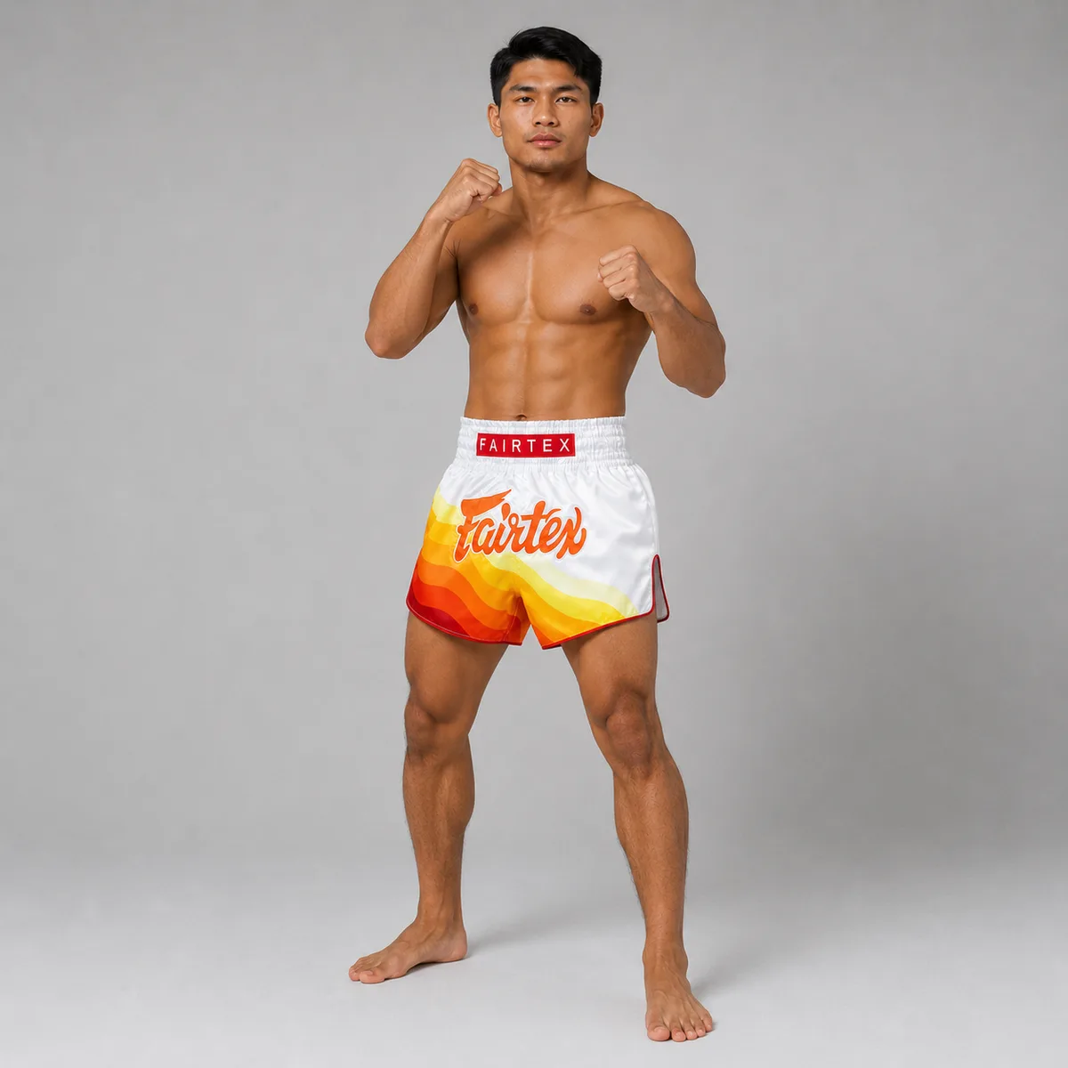 Fairtex Muay Thai шорти Spectrum BS1932 – бяло и червено, страничен изглед