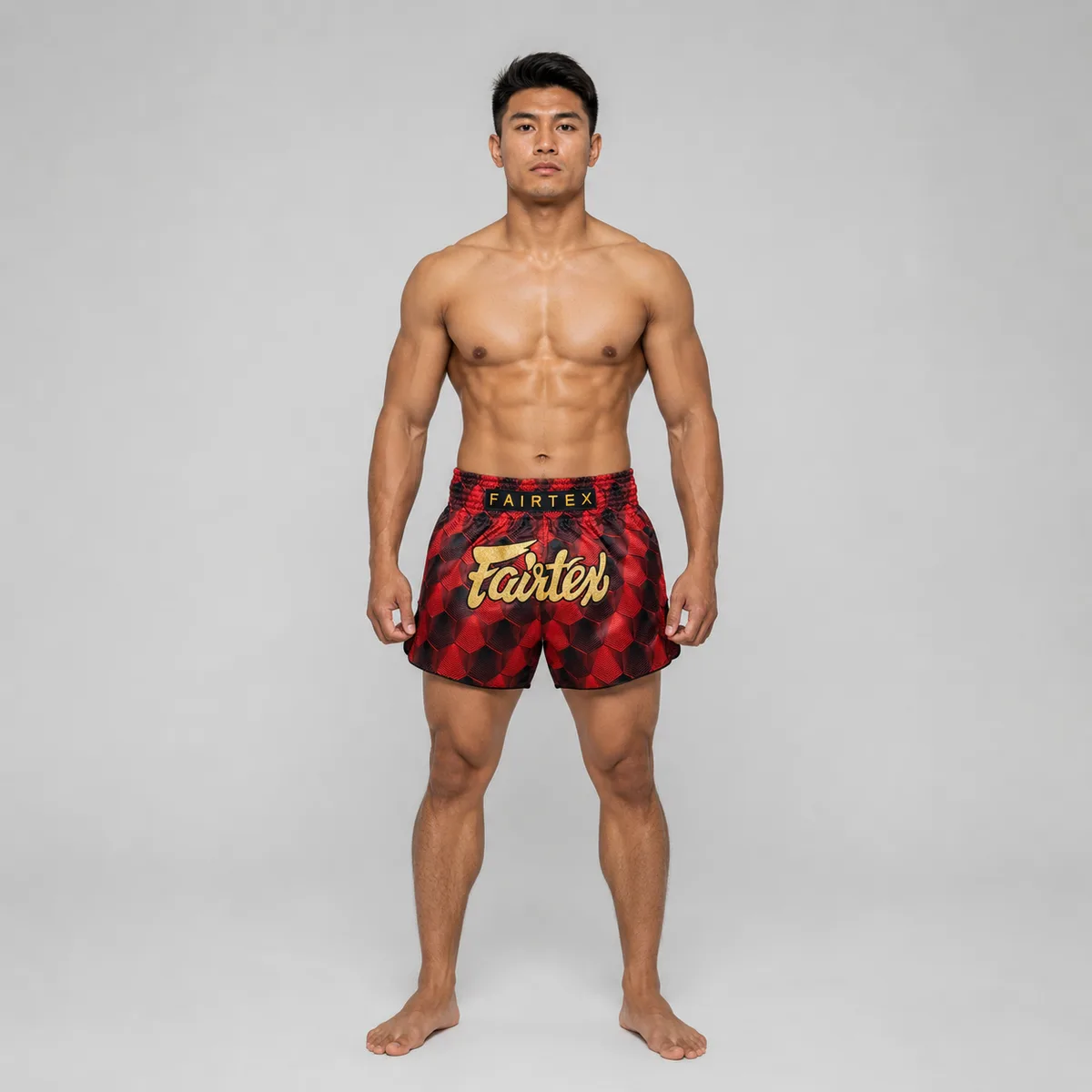 Шорти Fairtex Stealth Red BS1919, сгънати, показващи еластичния колан