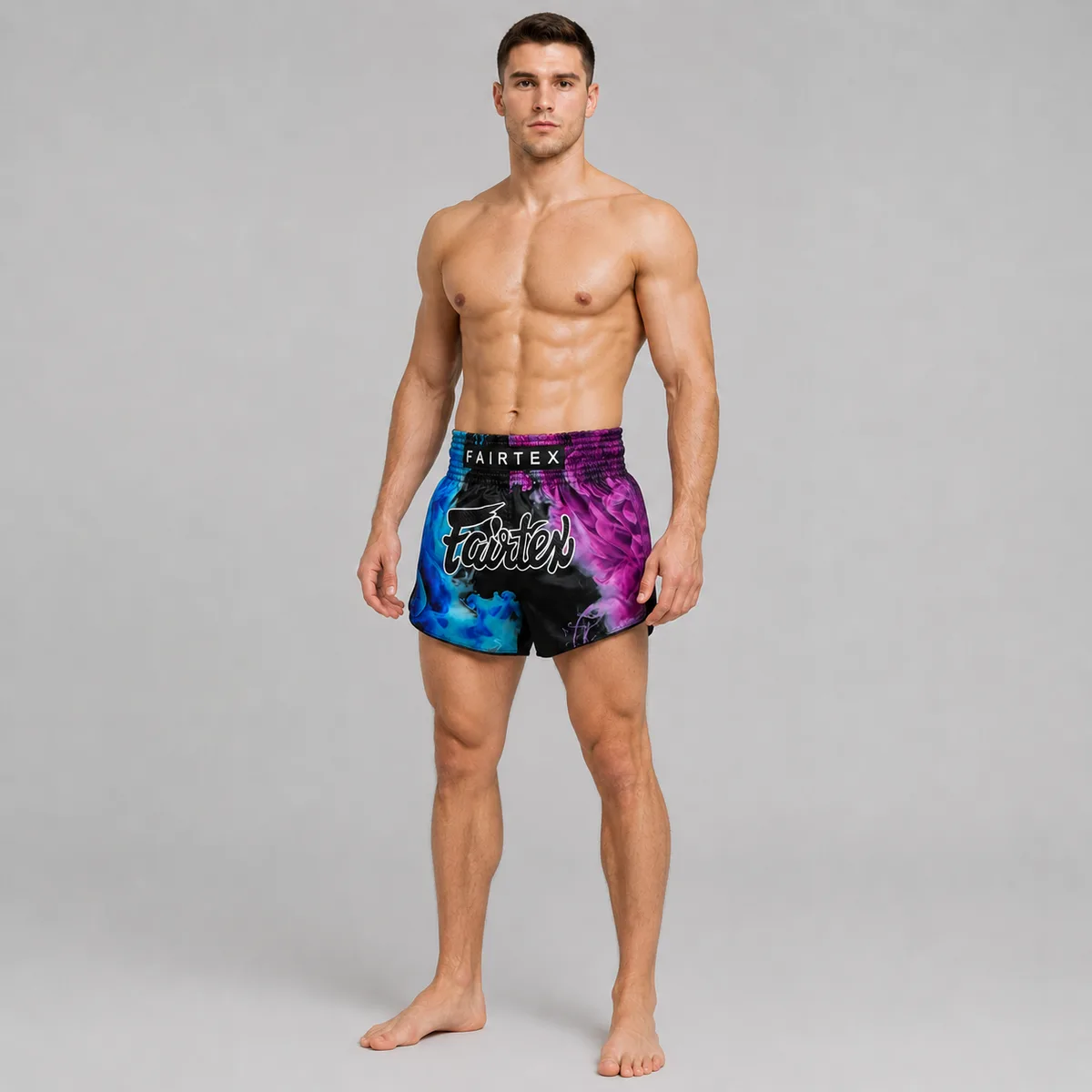 Fairtex Muay Thai шорти Tech House Black BS1951, сгънати, показващи еластичния колан
