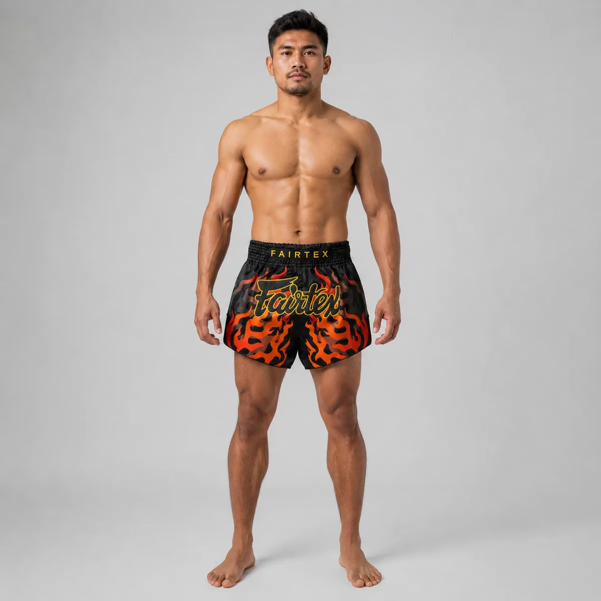 Fairtex Muay Thai шорти Volcano BS1921 Black, изглед отзад, показващ логото на Fairtex