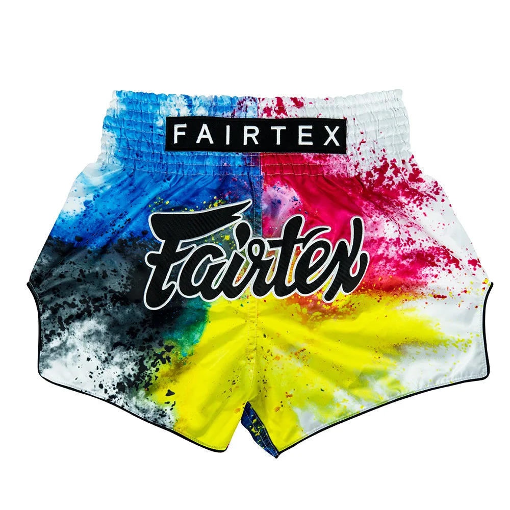 Муай тай шорти Fairtex White Acid Jazz BS1937, изработени от микро сатен, с уникален дизайн и логото на Fairtex.