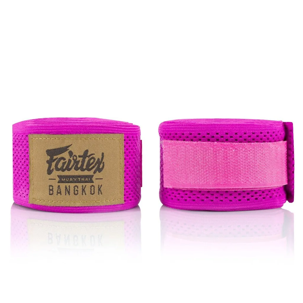 Fairtex Professional Elastic Hand Wrap HW4 – розови бинтове за ръце, навити на руло, върху светъл фон