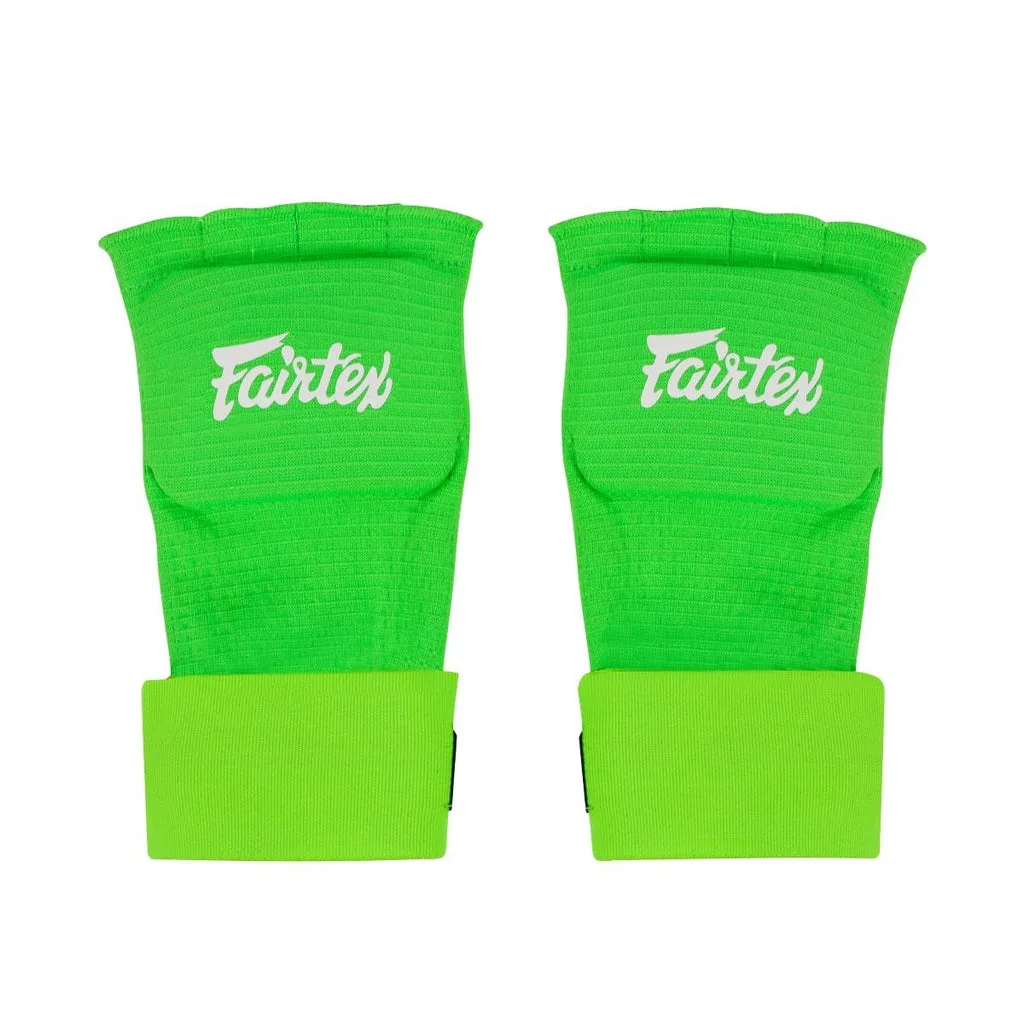 Fairtex Quick Wraps HW3 в зелен цвят, изглед отпред, показвайки подплатата за кокалчетата и лентата за китката