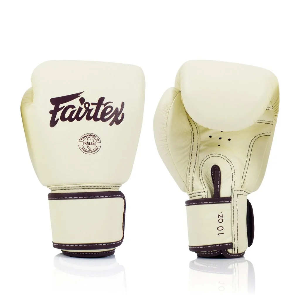 Дамски боксови ръкавици Fairtex BGV16 в цвят каки, изработени от естествена кожа, показани отпред