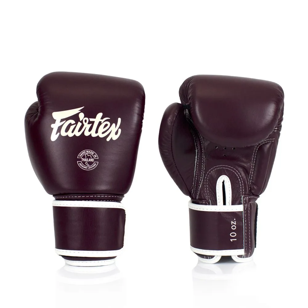 Дамски боксови ръкавици Fairtex BGV16 в цвят Maroon, изработени от естествена кожа, показани отпред