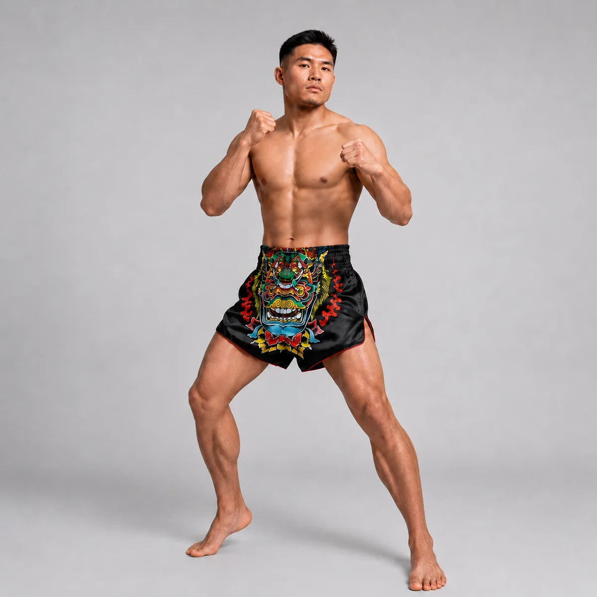 Детайлен изглед на дизайна на Fairtex Satoru Kabuki BS1912, показващ артистичните елементи