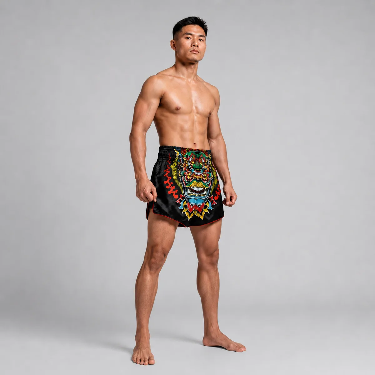 Fairtex Satoru Kabuki BS1912 черни шорти за муай тай, изглед на еластичния колан и връзките