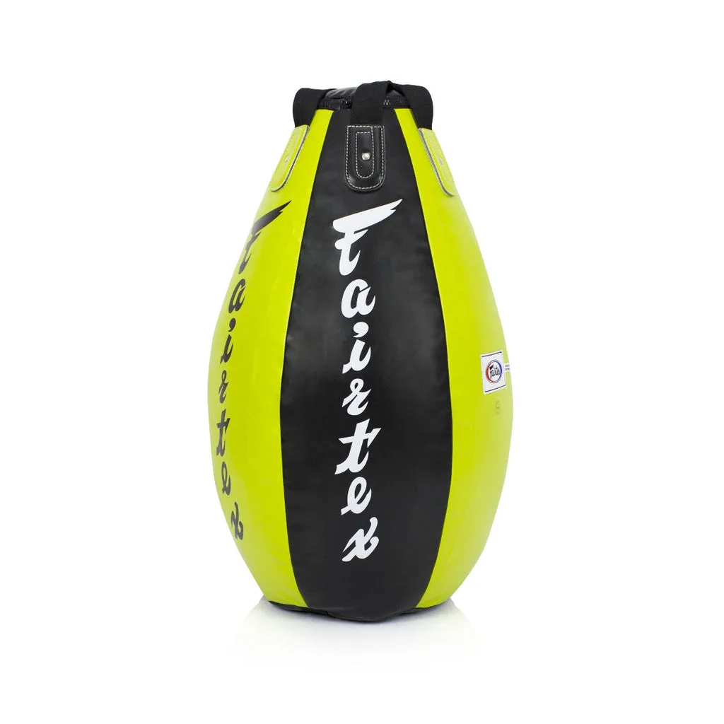 Fairtex Super Tear Drop HB15 боксов чувал в черно и зелено, окачен, показващ формата си на сълза