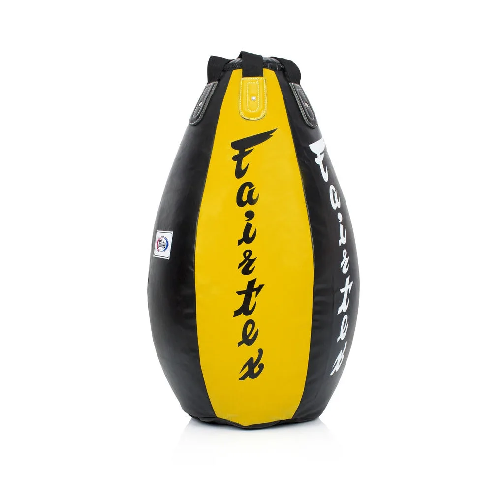 Fairtex Super Tear Drop HB15 боксов чувал в черно и жълто, окачен и готов за тренировка