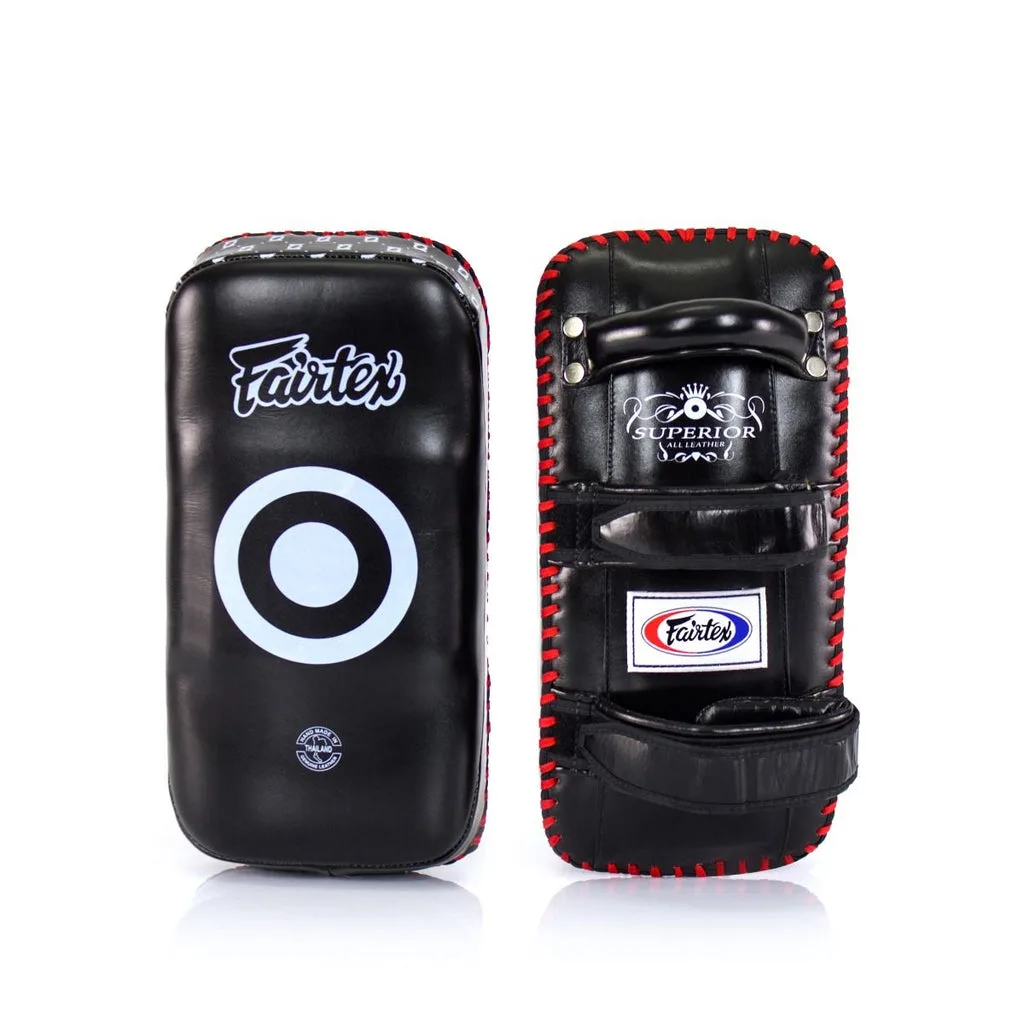 Fairtex Superior Curved Kick Pads KPLS2 – черни лапи за бойни спортове от естествена кожа