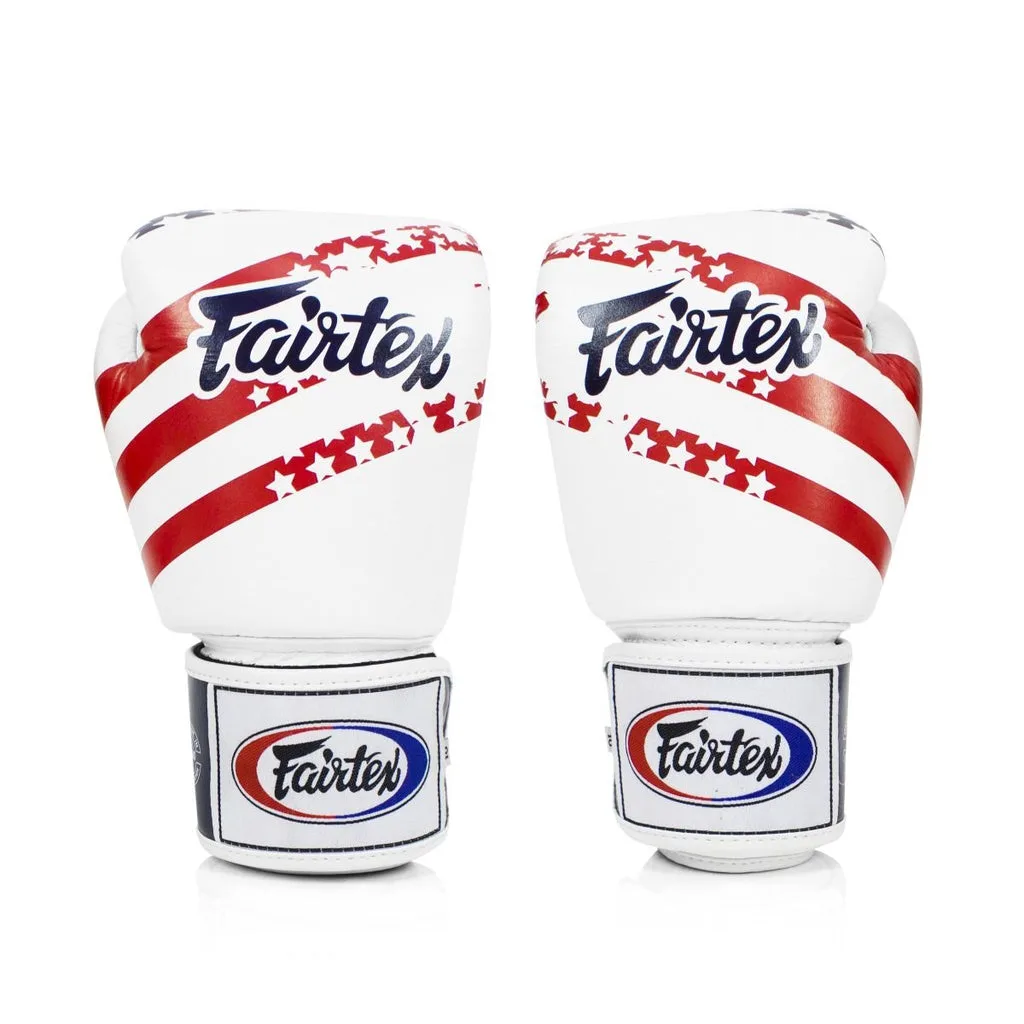 Бели боксови ръкавици Fairtex BGV1 USA с американски мотиви отпред