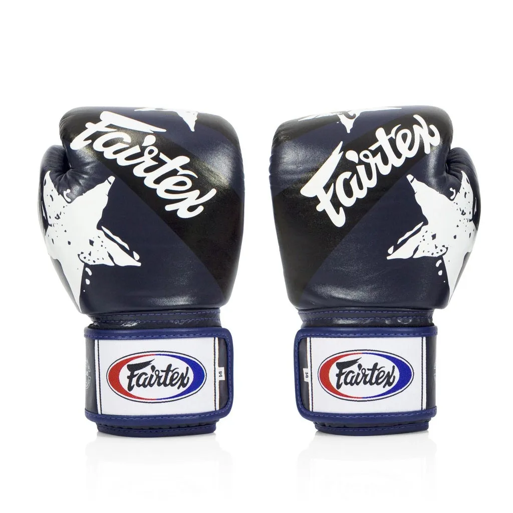 Сини боксови ръкавици Fairtex Universal Gloves Nation Prints Edition BGV1 с уникален дизайн
