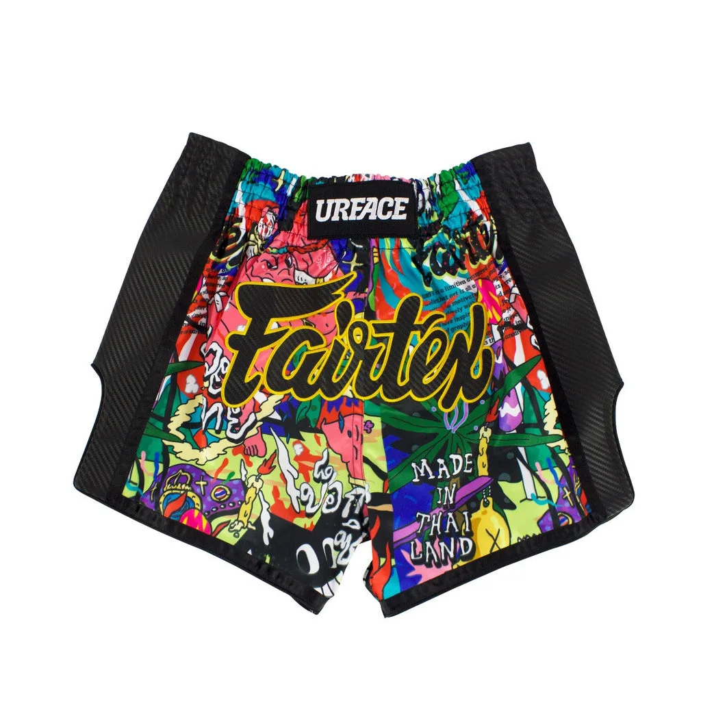 Fairtex x URFACE Kickboxing Shorts BS-URFACE – Colorful, преден изглед с пъстър арт дизайн