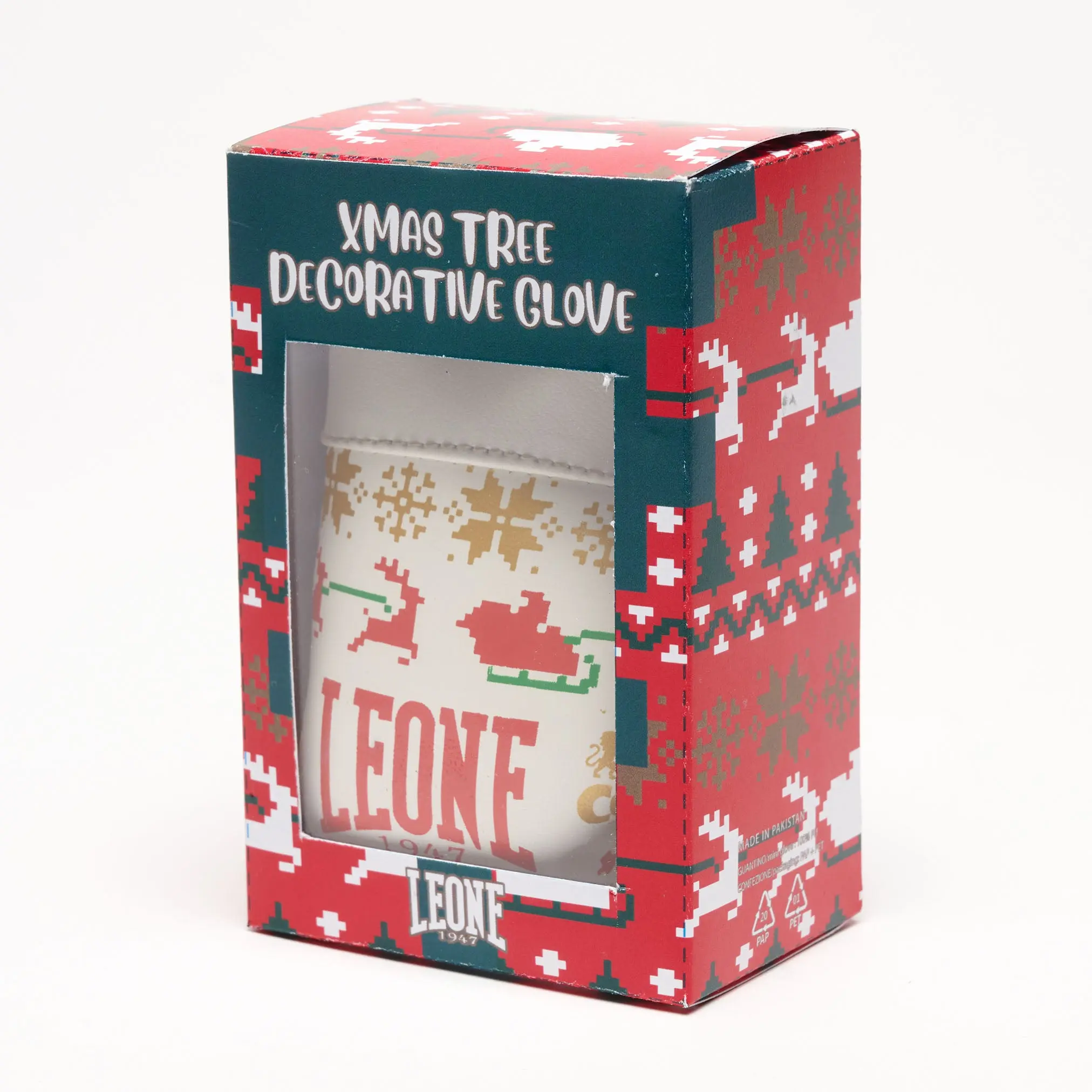 Leone Играчка за елха MINI XMAS GLOVE - AC23X / Red, страничен изглед на опаковката