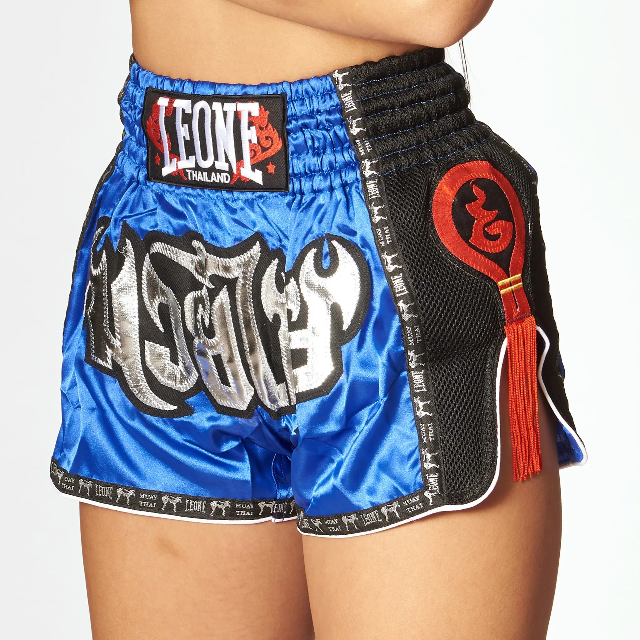 Leone - BANGKOK Thai Shorts - Blue - Муай Тай Шорти - AB754 преден изглед детайл