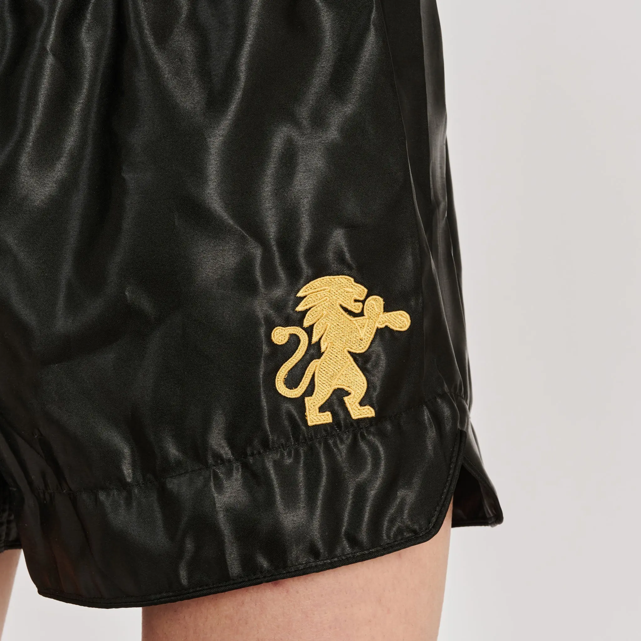 Leone - BASIC 2 KICK SHORTS - Black - Муай Тай Шорти - AB970 детайл с лого