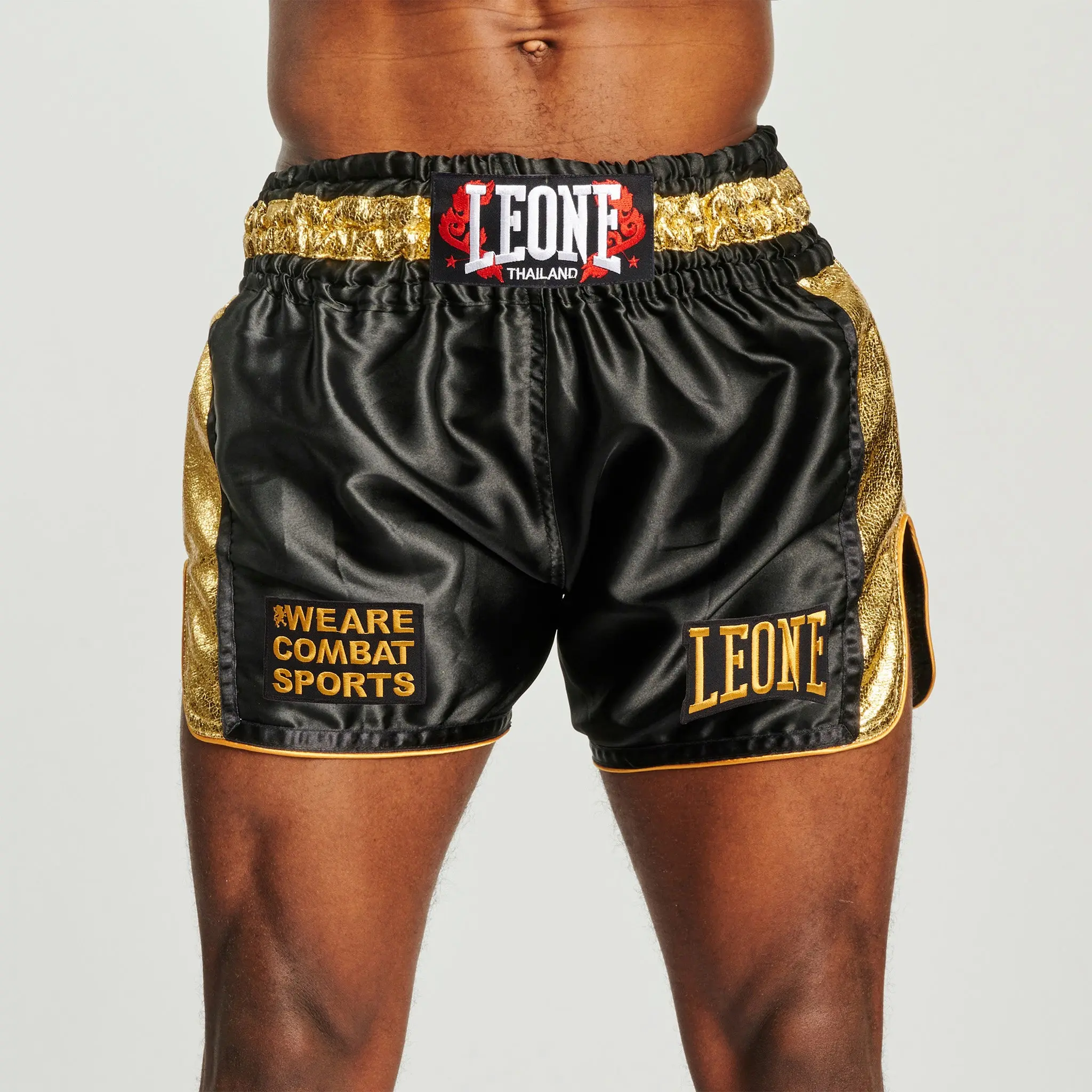 Leone - KHAO LAK THAI SHORTS - Black - Муай Тай Шорти - AB876, златисти детайли