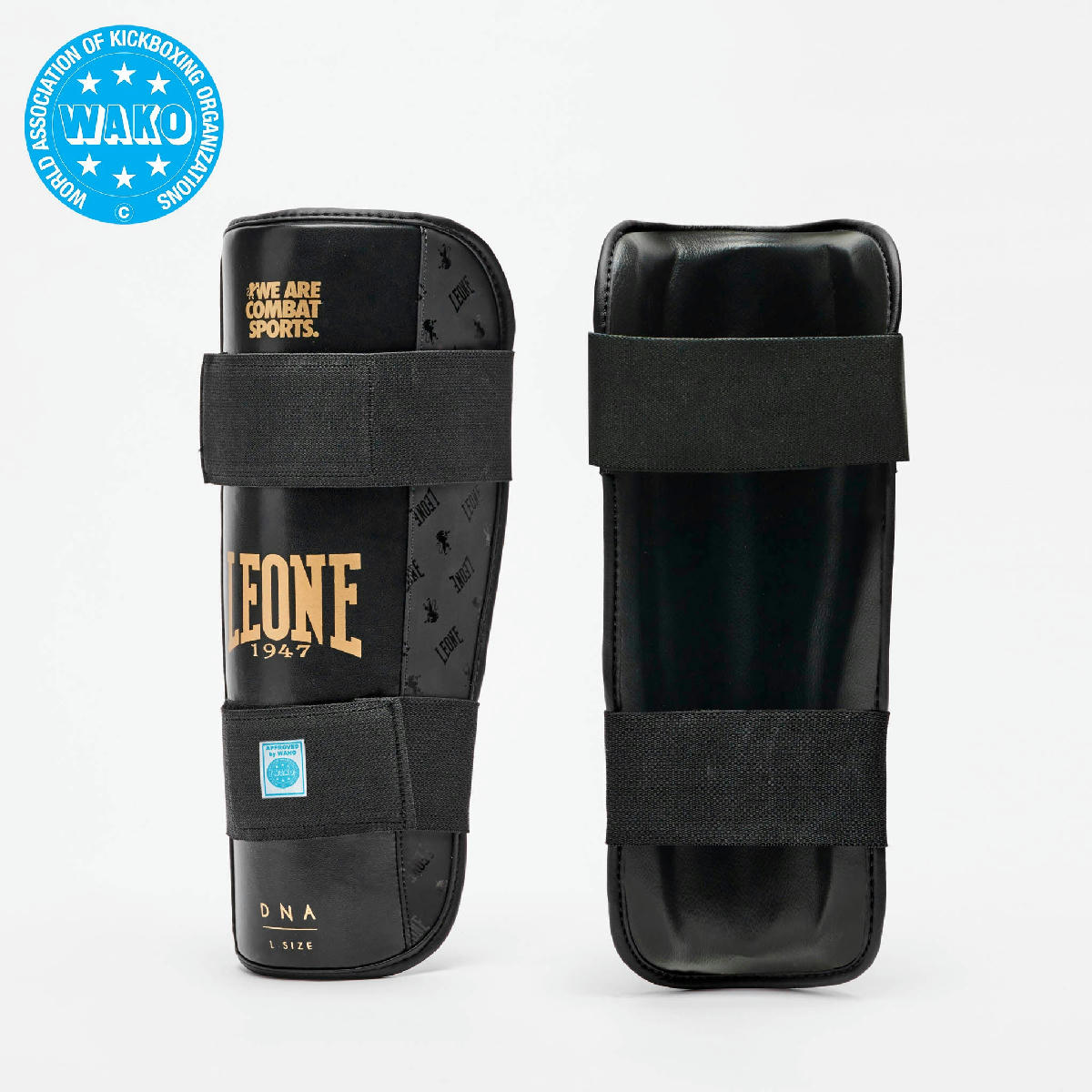 Leone 1947 DNA WAKO Approved Shin Guards - Black преден изглед