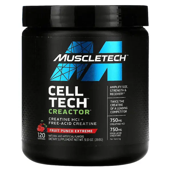 Креатин Хидрохлорид Cell Tech Creactor MuscleTech 269 грама, преден изглед на опаковката