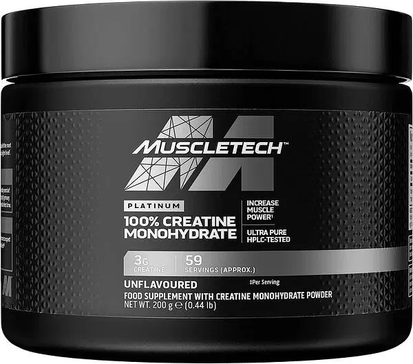 Platinum 100% Creatine Monohydrate MuscleTech 200 грама преден изглед на опаковката