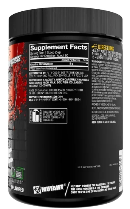 Mutant Pure Creatine Monohydrate 300 г хранителна таблица и етикет