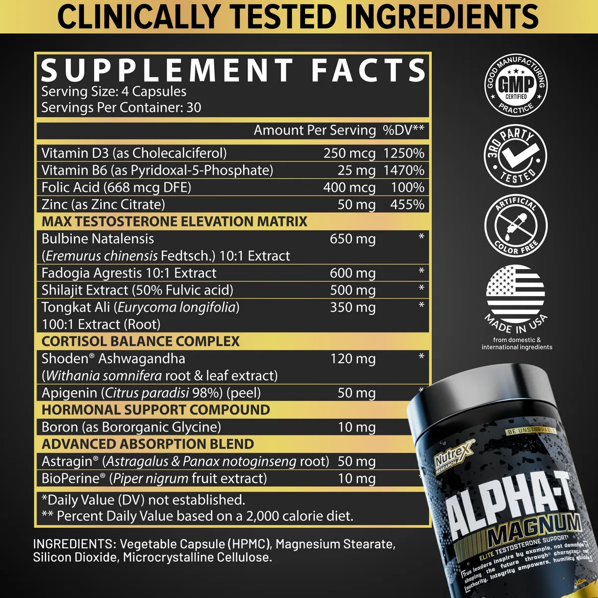 Nutrex Alpha-T Magnum, хранителна таблица