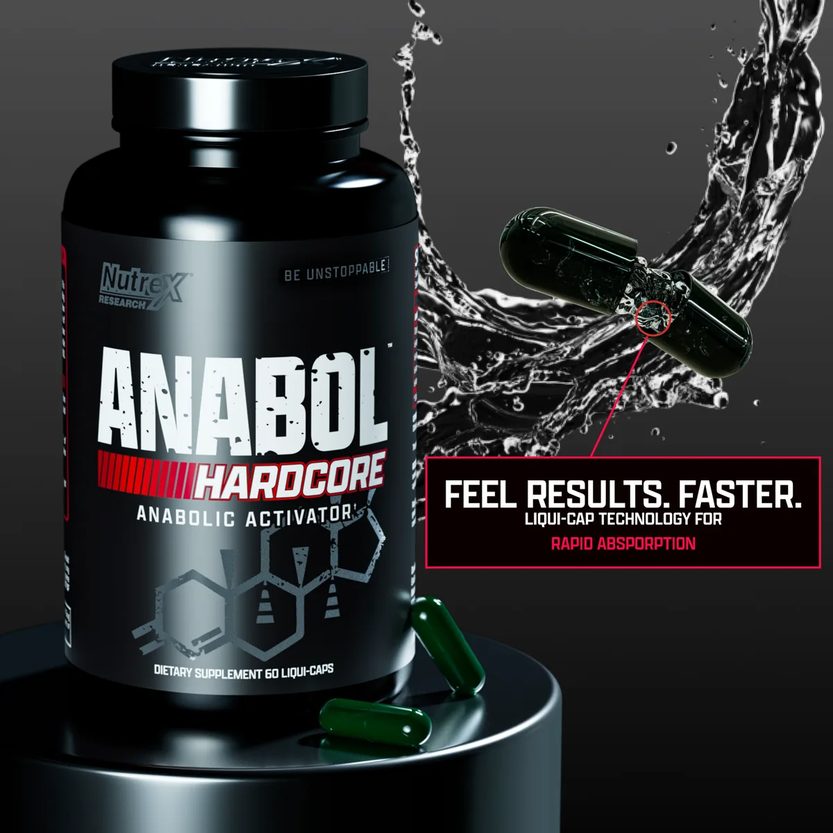 Anabol Hardcore Nutrex преден изглед с течна капсула