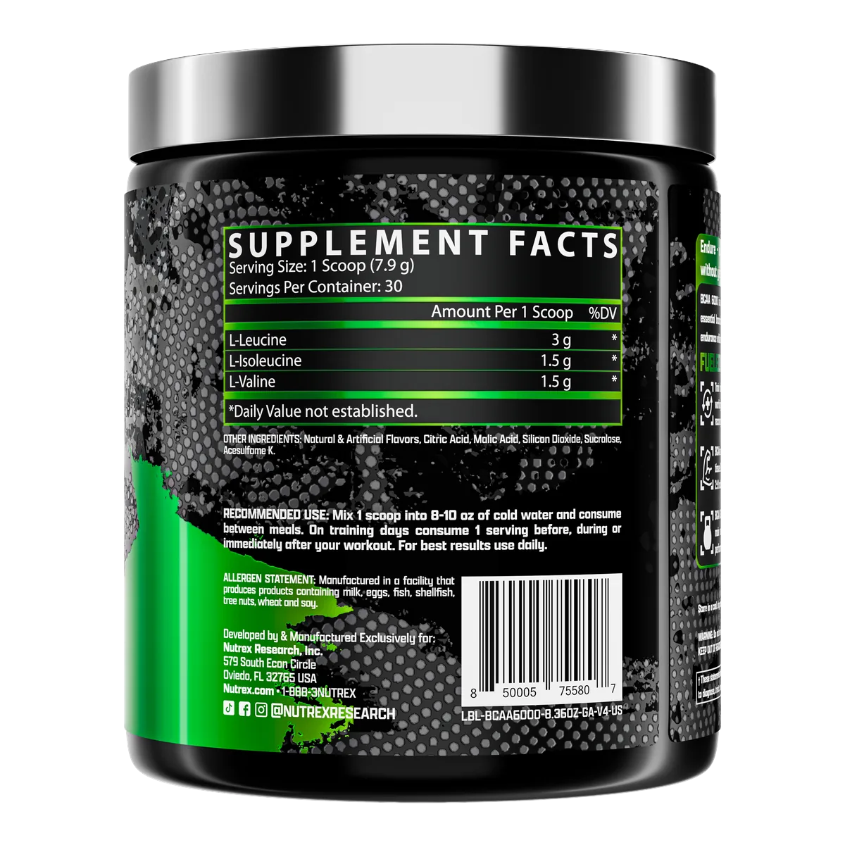 Nutrex BCAA 6000 Green Apple хранителна таблица