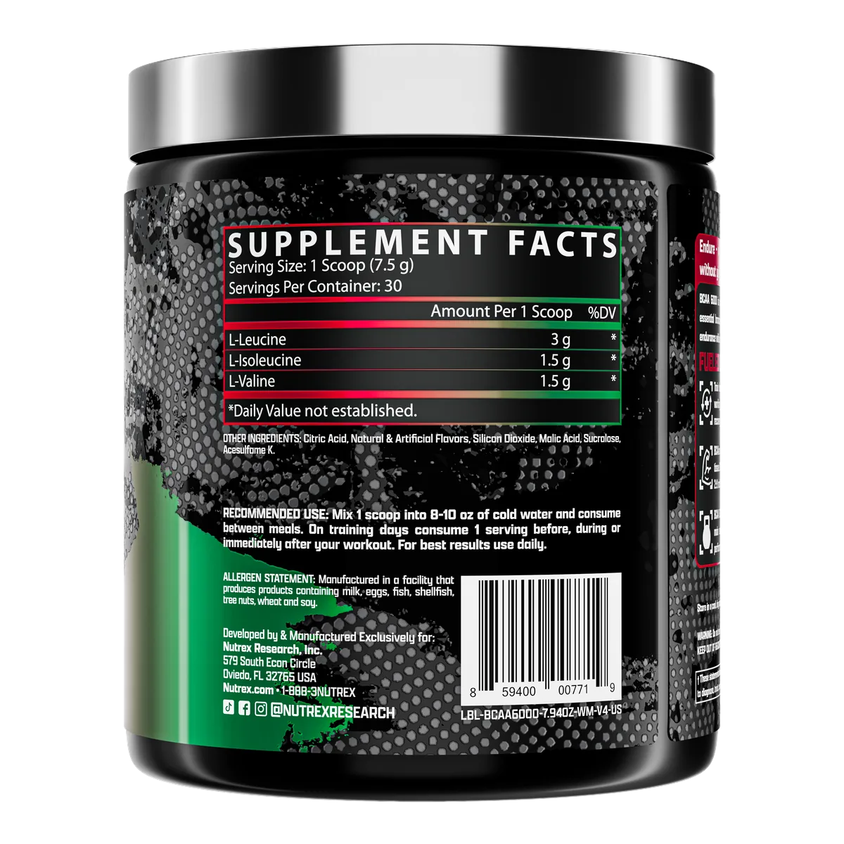 Nutrex BCAA 6000 Watermelon хранителна таблица