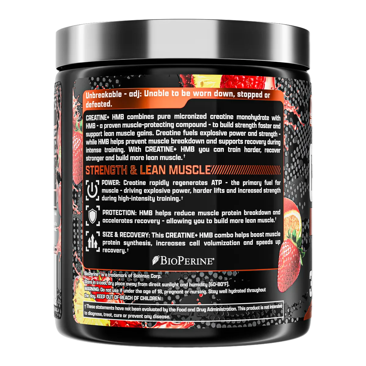 Nutrex Creatine+ HMB Fruit Punch заден изглед с описание