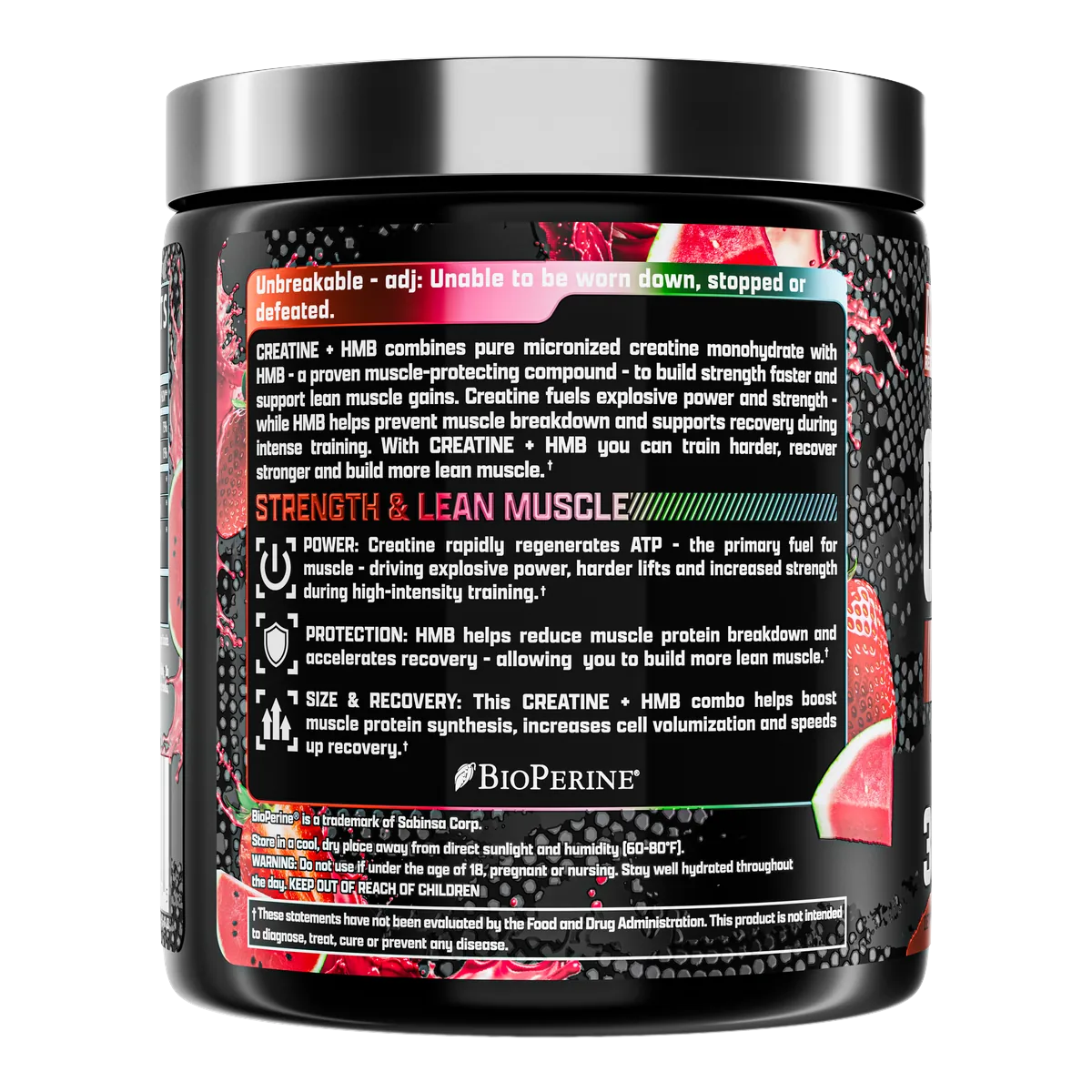 Nutrex Creatine+ HMB Strawberry Watermelon заден изглед с описание