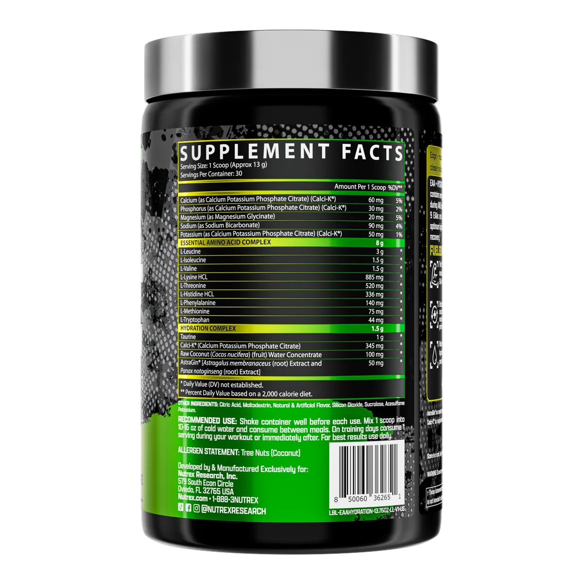 Nutrex EAA+ Hydration Lemon Lime хранителна таблица