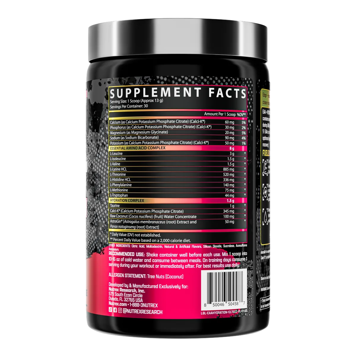 Nutrex EAA+ Hydration Pink Lemonade хранителна таблица