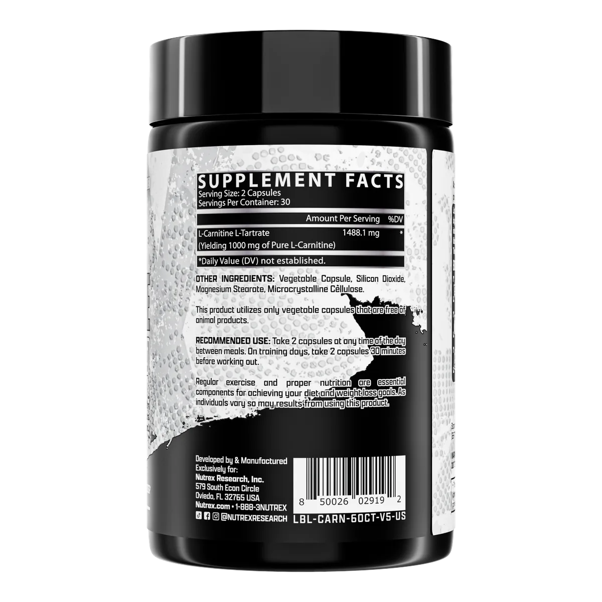 Nutrex L-Carnitine 1000 хранителна таблица за 60 капсули
